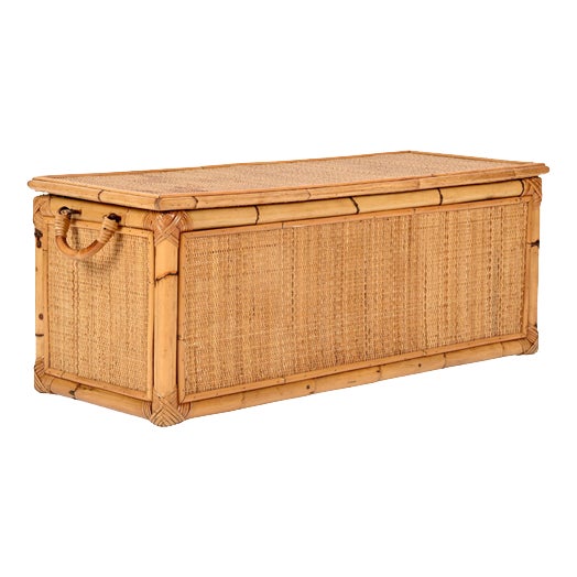Mid-Century Modern French Riviera Storage Chest in Bamboo and Wicker, 1970 For Sale