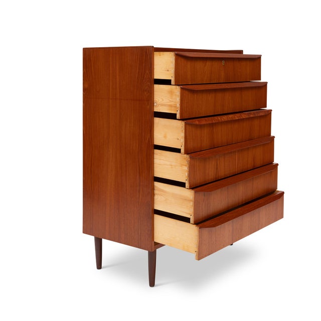 Vintage Danish Mid-Century Six-Drawer Teak Tallboy Dresser 1960s For Sale - Image 4 of 7