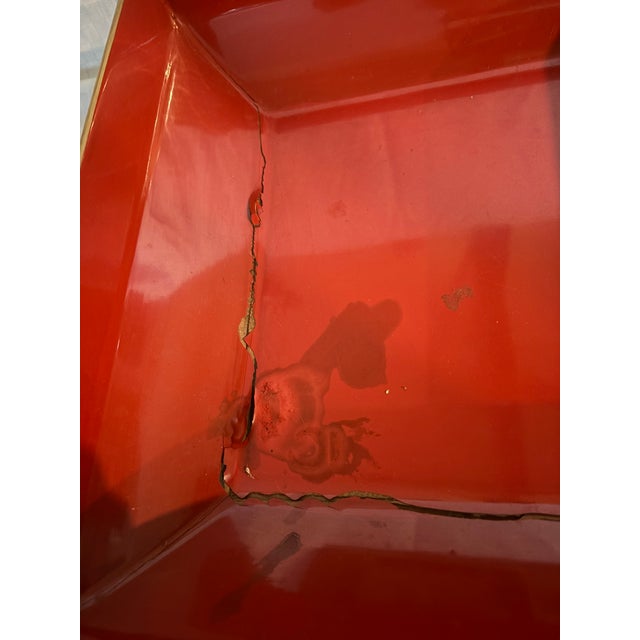 Paint Chinese Antique Hand Painted Red Lacquer Box For Sale - Image 7 of 13