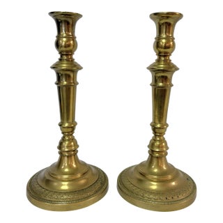 Antique French Brass Candlesticks- A Pair For Sale
