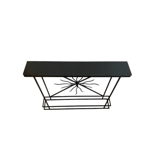 Art Deco Mid-Century Art-Deco Style Console With Iron Sunburst Motif and Granite Top For Sale - Image 3 of 11