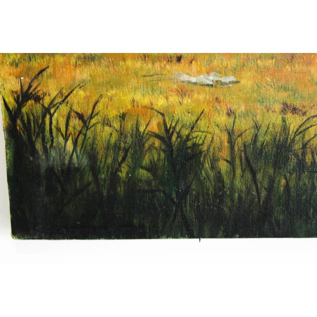 Mid-Century Modern Barn Landscape Oil on Canvas For Sale - Image 3 of 4