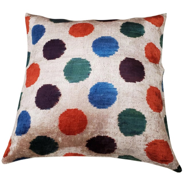 Contemporary Silk Uzbek Ikat Velvet Hand Made Square Pillow Cushion,19x19 For Sale - Image 3 of 3
