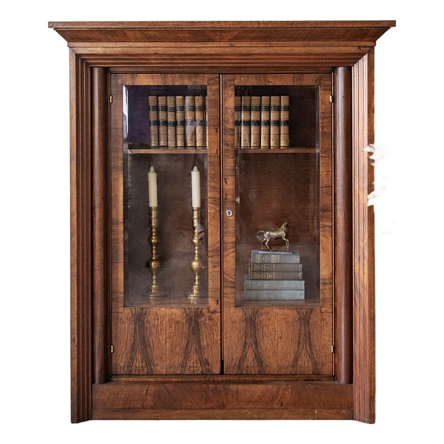 19th-Century Italian Walnut & Burl Walnut Glazed Bookcase For Sale