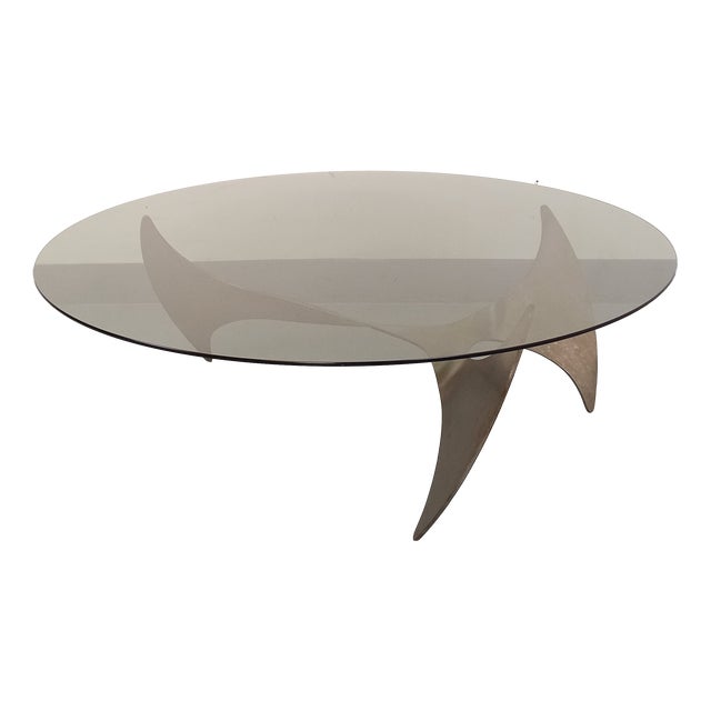 Vintage Propeller Coffee Table in Steel and Smoked Glass by Knut Hesterberg, 1960s For Sale