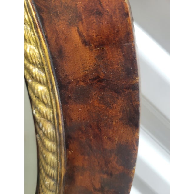 Custom Painted Faux Tortoiseshell Gold Trim Oval Wall Mirrors- A Pair For Sale - Image 12 of 13