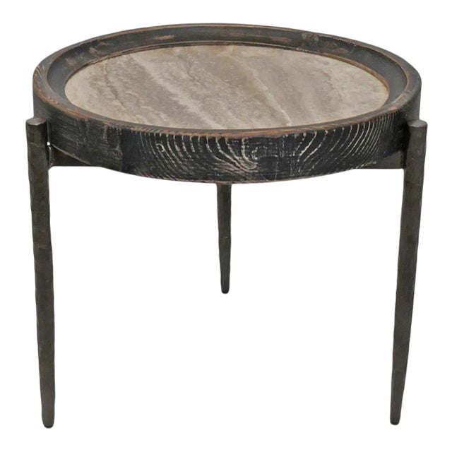 Alpine Marble & Elm Side Table For Sale