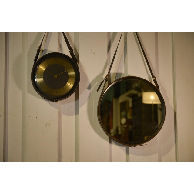 Black Leather Mirror by Jacques Adnet, 1950s For Sale - Image 9 of 12