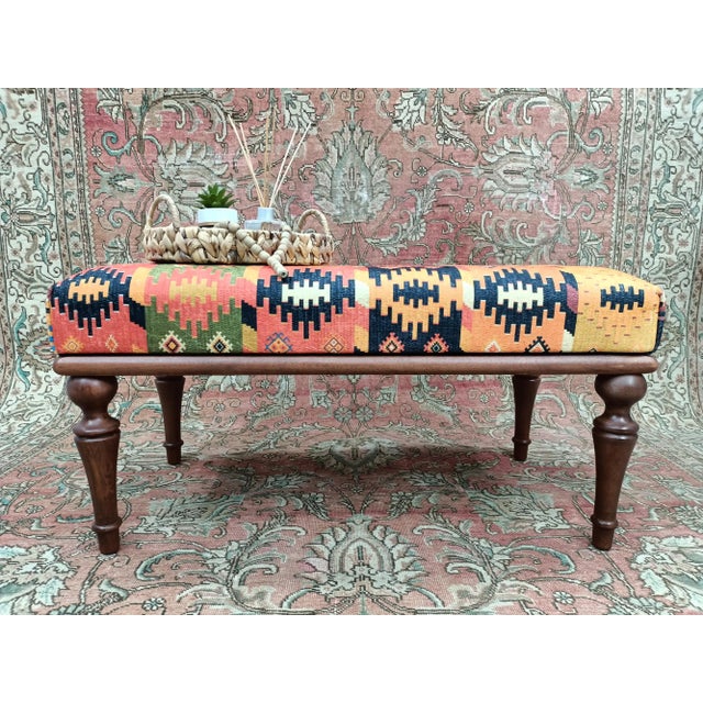 Details SIZE: 18X18X36 Inches ( with legs ) - 45x45x90 cm TYPE: Handmade Ottoman Bench CONDITION: is good. CONSTRUCT: It...