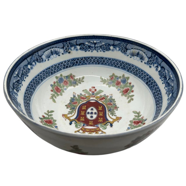 Ceramic Vintage Blue and White Chinoiserie Porcelain Crown Bowl For Sale - Image 7 of 12