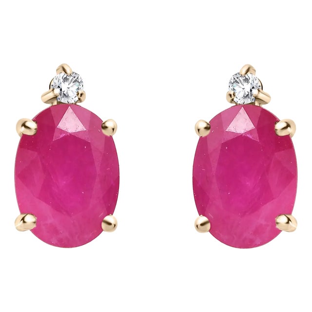 14k Minimalist Ruby Diamond Gold Stud Earrings- a Pair For Sale