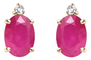 14k Minimalist Ruby Diamond Gold Stud Earrings- a Pair
