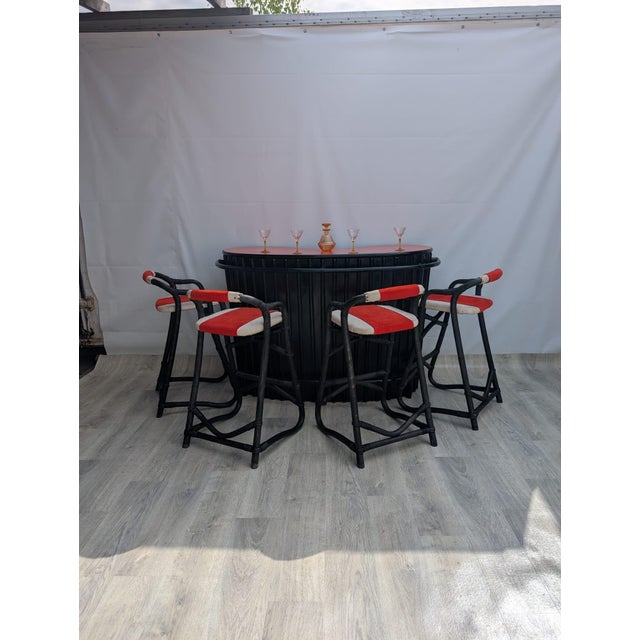 Vintage French Tropical Bamboo Cocktail Bar with Chairs, 1960s, Set of 5 For Sale - Image 15 of 16