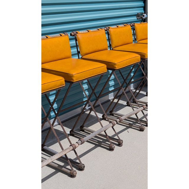 Vintage Mid Century Attributed to Cleo Baldon Barstools for Terra, Los Angeles – Iron, Oak & Leather For Sale - Image 13 of 18