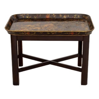 Tole Peinte Floral Motif Tray Table For Sale