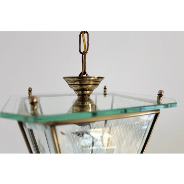 Vintage Italian Lantern in Crystal Cut Glass and Brass, 1950s For Sale - Image 16 of 18