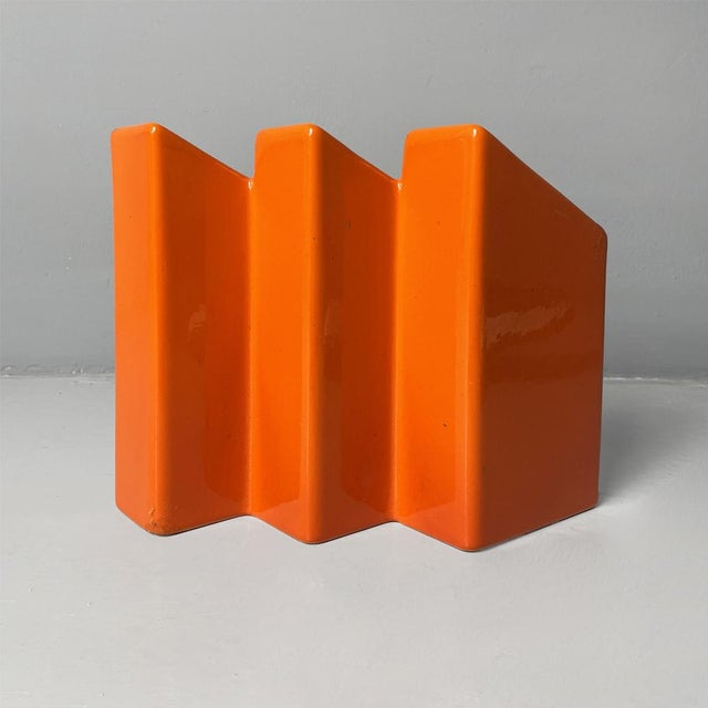 Ceramic Italian Modern Orange Ceramic Vase by Enzo Bioli for Il Picchio, 1970s For Sale - Image 7 of 14