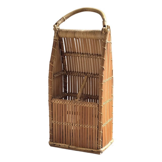Mid-20th Century Bamboo & Rattan Wine Caddy For Sale
