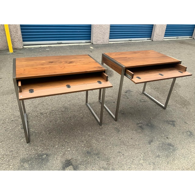 Mid-Century Modern Mid Century Modern Pair of Walnut /Chrome Tables For Sale - Image 3 of 10