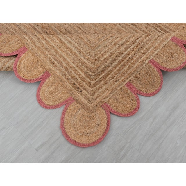 Pink Scallop Edge Trim Jute Rug 3x5 Ft. For Sale - Image 11 of 12