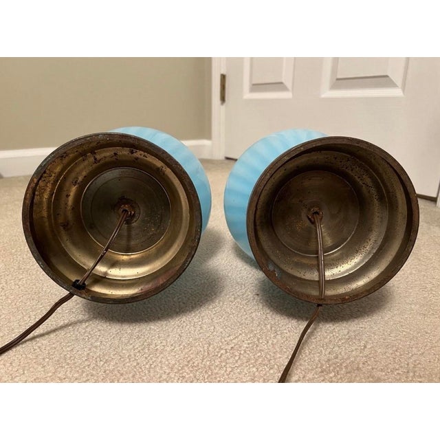 Vintage Murano Glass Lamps Barovier Taso Turquoise Blue Mid-Century Modern 1950s-60s For Sale - Image 12 of 12