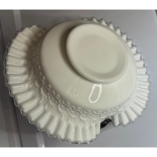 Vintage Fenton Silver Crest Milk Glass Handled Basket – Ruffled Edge Brides Basket (1970s) For Sale In Houston - Image 6 of 10