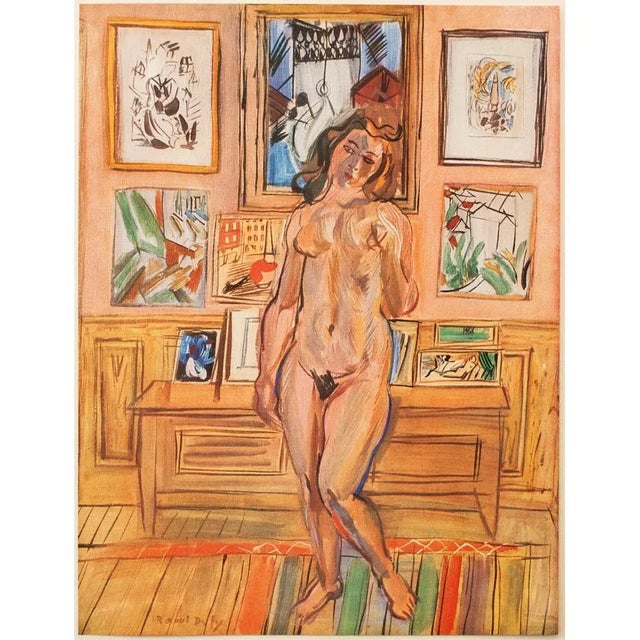 Amber 1940s After Raoul Dufy "Nude", First Edition Period Swiss Offset Lithograph For Sale - Image 8 of 8