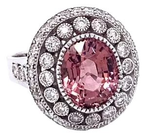 4.47 Carat Pink Tourmaline Diamond White Gold Cocktail Ring, Size 7