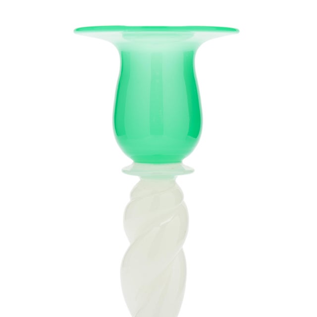 American Steuben Jade Green and White Opaline Glass Candlestick, C. 1925 For Sale - Image 3 of 6