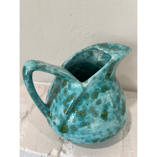 Studio Art Pottery Pitcher Turquoise Crystalline Glaze Signed HKS c.1960s For Sale - Image 10 of 12