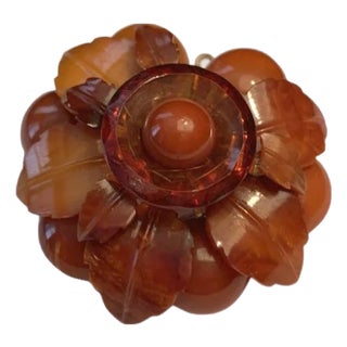 Antique Natural Butterscotch Amber Floral Brooch Pin Pendant For Sale