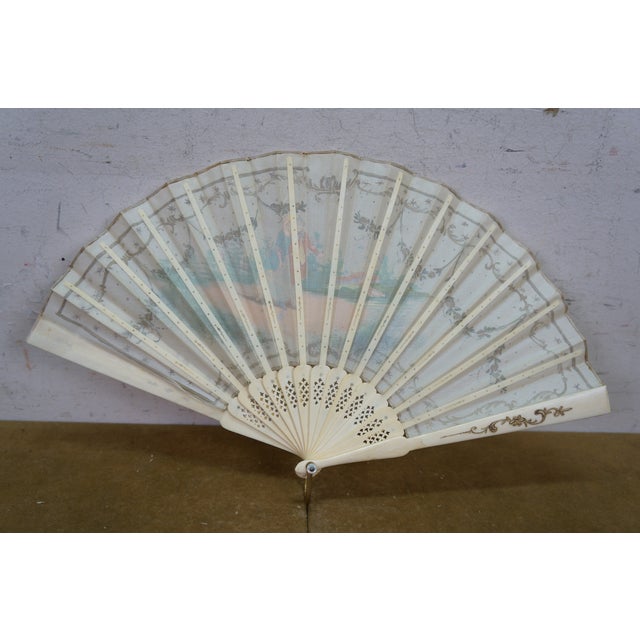 5 Vintage & Antique Hand Painted Carved Pierced Reticulated Folding Hand Fans For Sale - Image 10 of 16