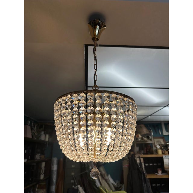 Gold Mid-Century Crystal Chandelier, 1950s For Sale - Image 8 of 13