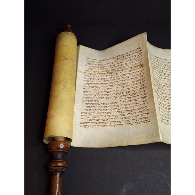 Antique 19th C Megillat Esther Parchment Scroll Ashkenazi Script Wood Roller For Sale - Image 13 of 17