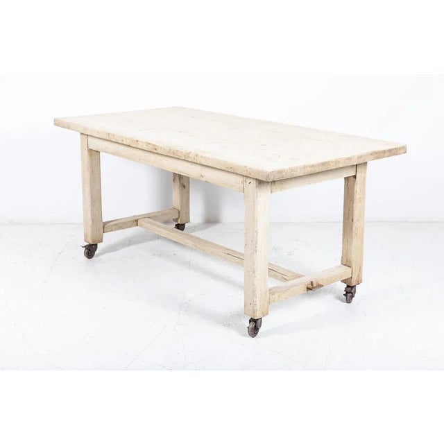 French Bleached Oak Table on Castors For Sale - Image 3 of 11