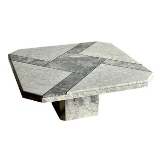 1970s Italian Carrara & Bardiglio Marble Inlaid Coffee Table For Sale