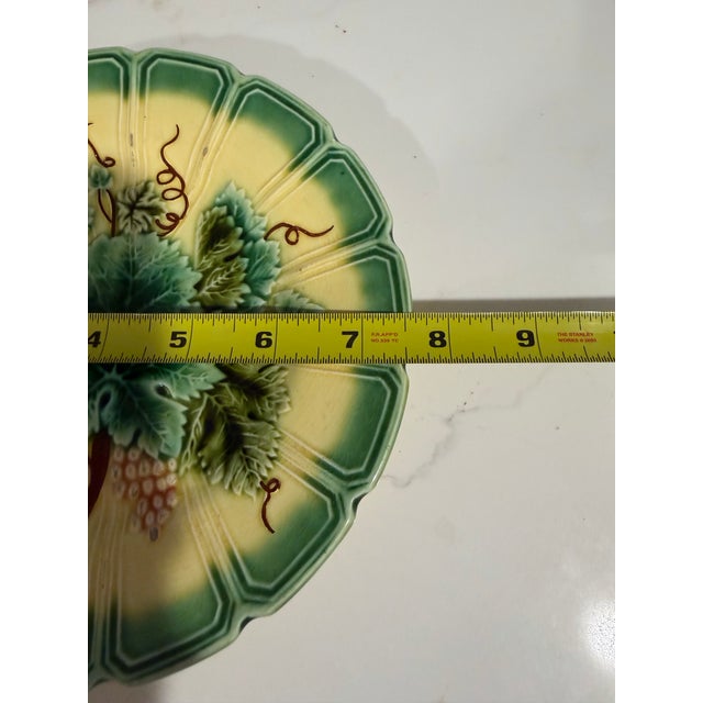 Set of 4 Antique Sarreguemines French Majolica Grape Leaf Plates - C. 1890 For Sale - Image 12 of 12