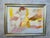 This is a mid-century modern abstract painting in a vintage gilt wood frame. The composition is loose and expressive,...