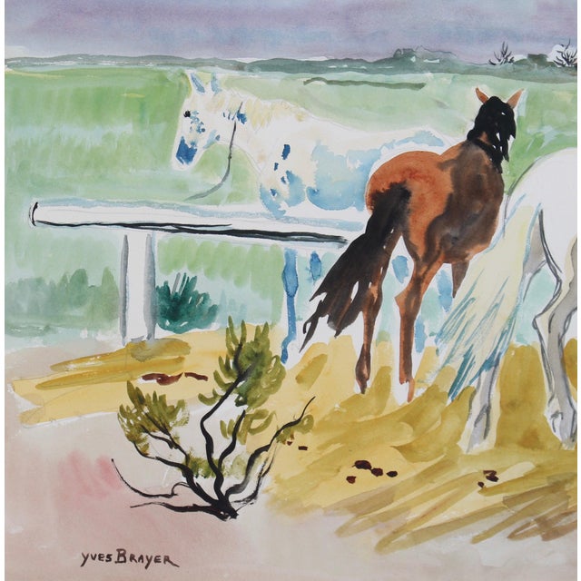 Yves Brayer, Guardians with Horses in the Camargue, 1950s, Gouache on Paper For Sale - Image 14 of 18