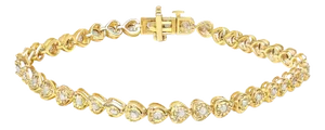 10K Yellow Gold Plated .925 Sterling Silver 1.0 Cttw Miracle Set Diamond Heart-Link 7" Tennis Bracelet