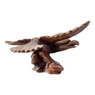 1979s Vintage Wooden Carved Americana Federal Eagle Large Figurine Statue For Sale