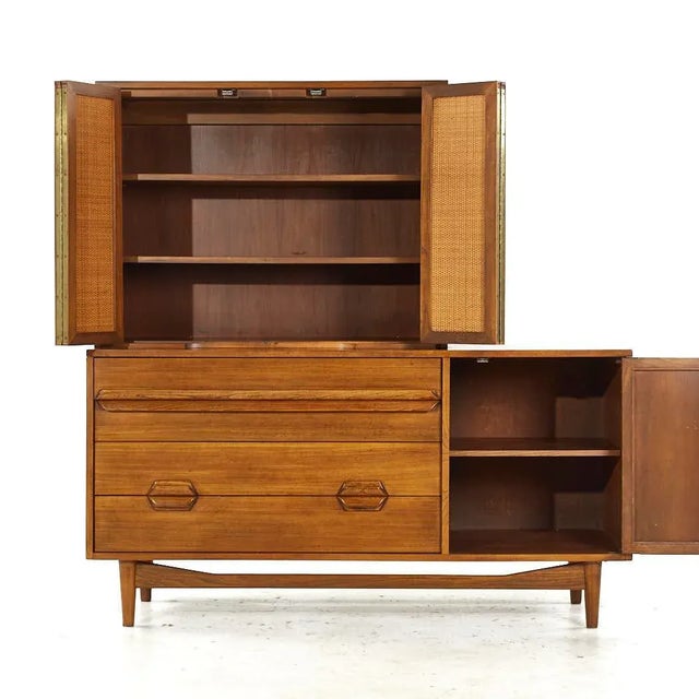 Lawrence Peabody Mid Century Walnut and Cane Buffet With Hutch For Sale In Chicago - Image 6 of 13