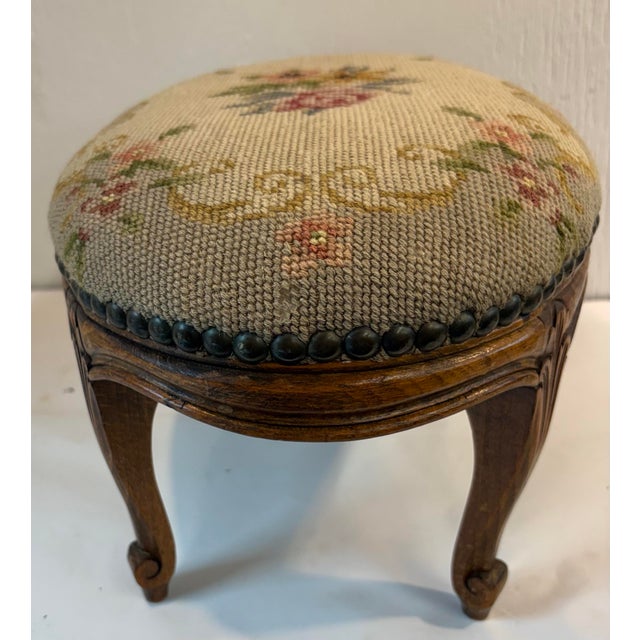 Antique French Needlepoint Footstool For Sale - Image 4 of 10