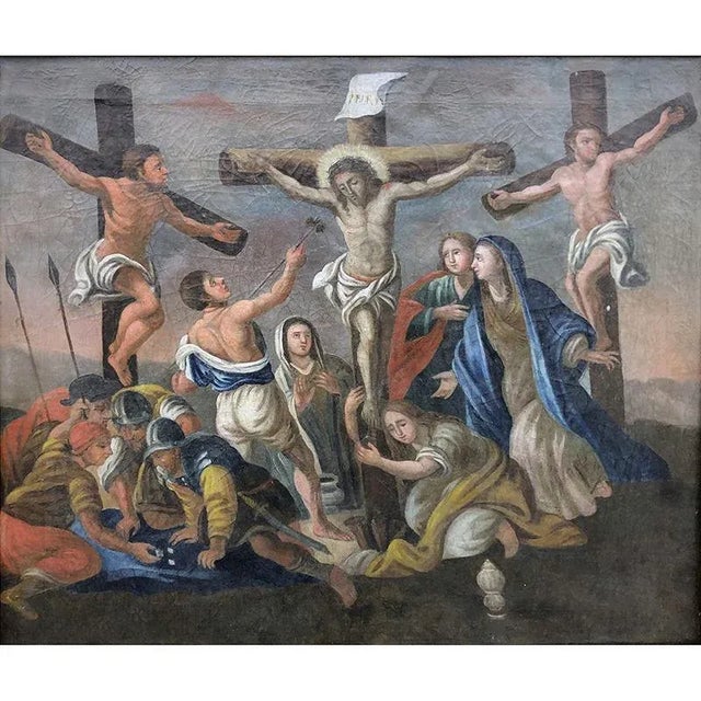 Italian school - "The crucifixion" - Oil on canvas 19th century Canvas dimensions 62.5 x 52.5 cm - Frame 71.5 x 61.5