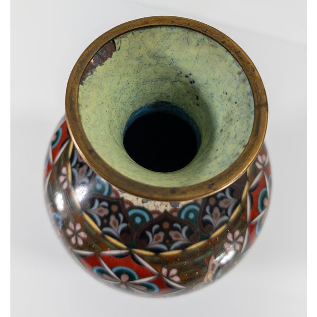 Blue 20th Century Japanese Cloisonne Enamel Vase With Floral Design, Damaged For Sale - Image 8 of 12