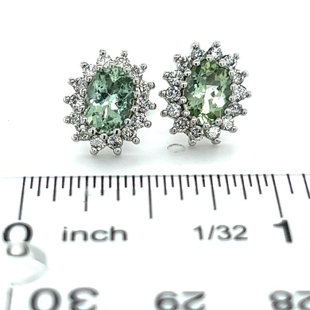 Metal Natural Tourmaline Diamond Stud Earrings 14k W Gold 2.42 TCW Certified For Sale - Image 7 of 8