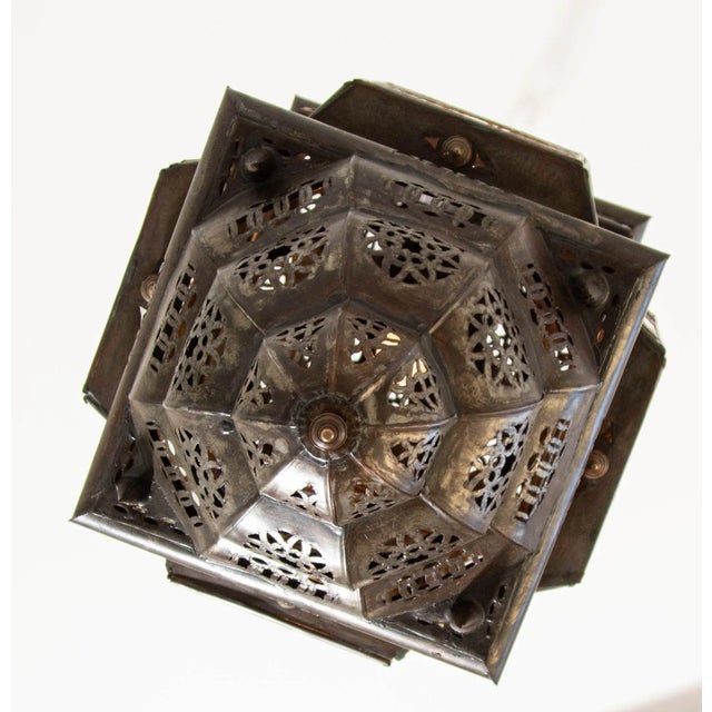 Vintage Moroccan Hanging Lantern Clear and Multicolor Glass Made in Marrakech For Sale - Image 12 of 12