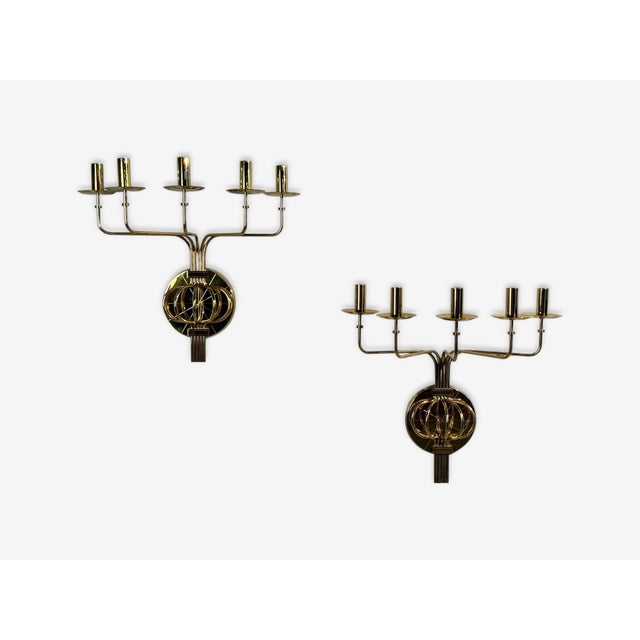 Mid-Century Modern Tommi Parzinger, Candleholder Sconces, Polished Brass, Metal, Usa C. 1955 For Sale - Image 3 of 11