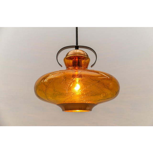 Mid-Century Modern Amber Glass and Copper Ceiling Lamp, 1950s For Sale - Image 11 of 12