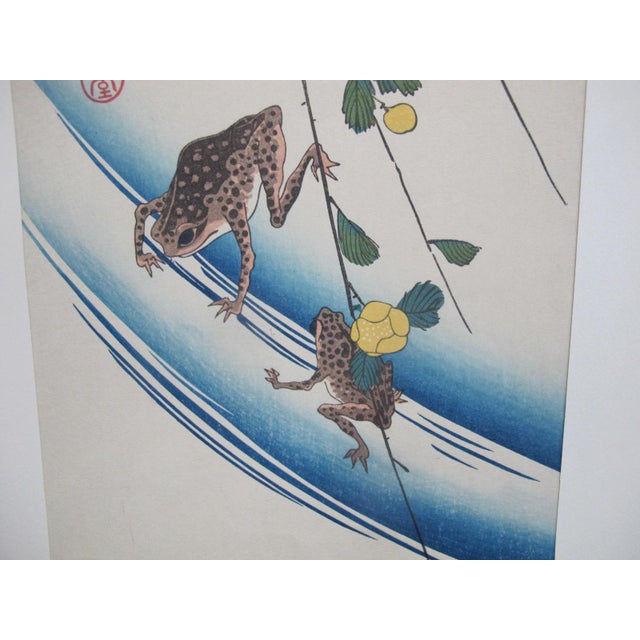 Utagawa Hiroshige Japanese Woodblock Print Yellow Rose & Frog With Poem For Sale - Image 4 of 7
